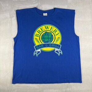 Adams USA Brewery Bar & Grill Mesh Muscle Tee Blue Dude 00 Vintage Y2K 2XL